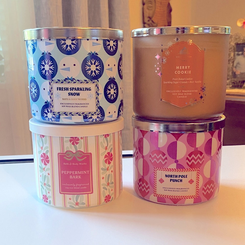 Bath and Body Works 4 Holiday 3-wick candles